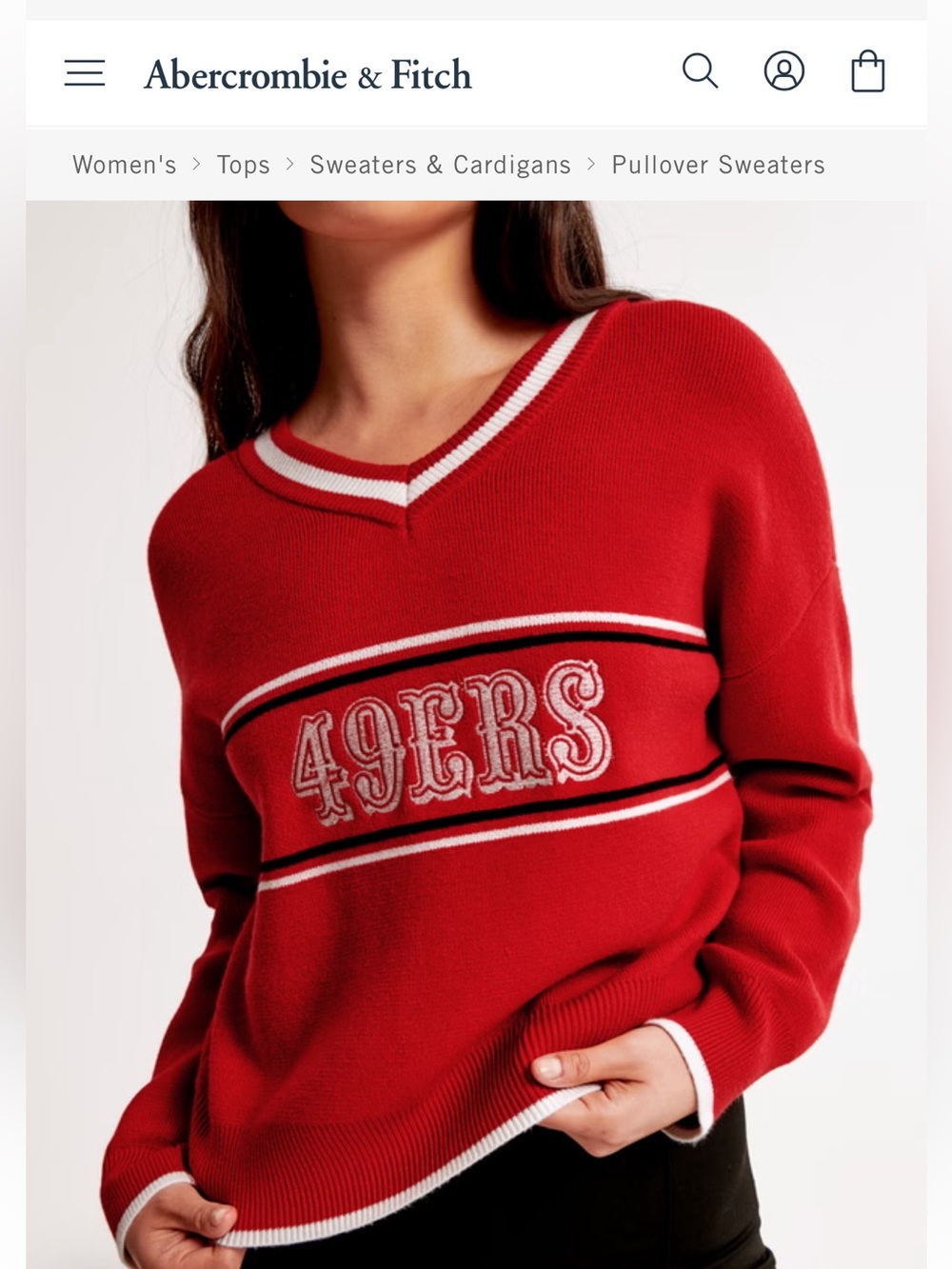 49ERS Red V-Neck Knit Sweater
